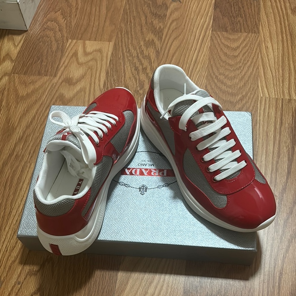 Prada Red and Gray Athletic Shoes